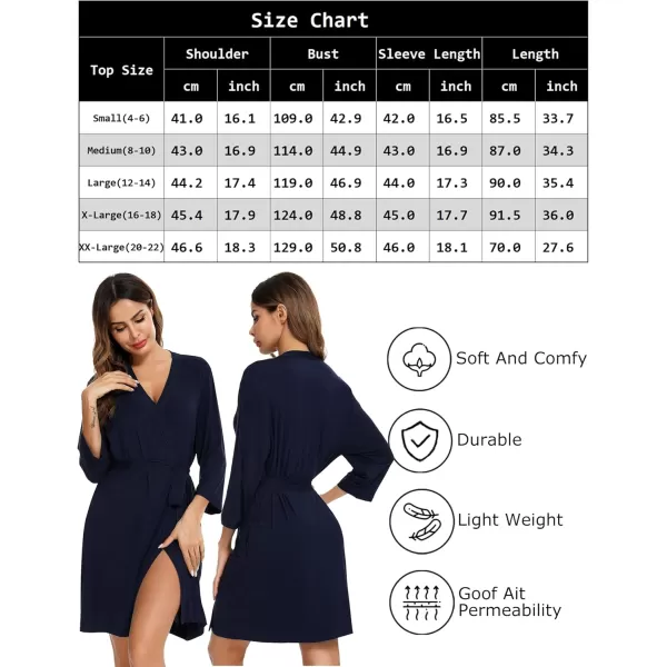 Leikar Short Robes For Women Soft Bathrobe Lightweight Bamboo Kimono Robes Ladies LoungewearNavy Blue