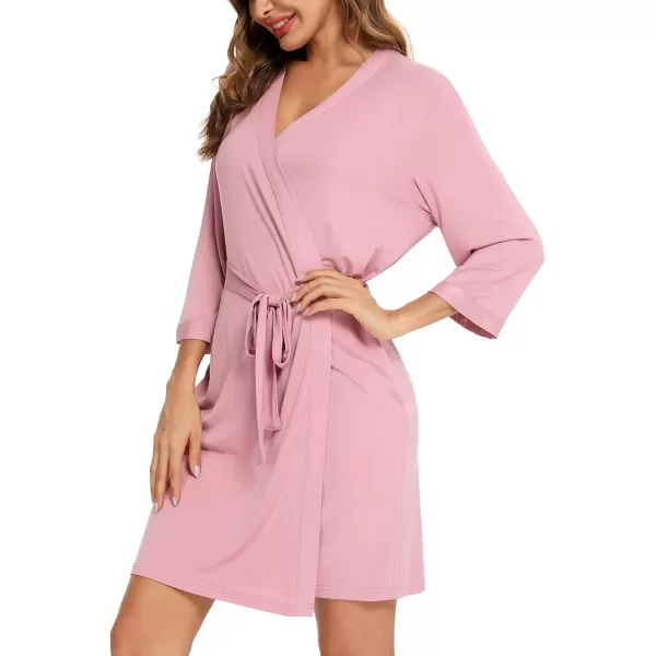 Leikar Short Robes For Women Soft Bathrobe Lightweight Bamboo Kimono Robes Ladies LoungewearPink