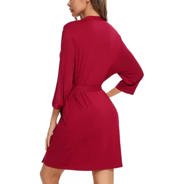 Leikar Short Robes For Women Soft Bathrobe Lightweight Bamboo Kimono Robes Ladies LoungewearWine Red