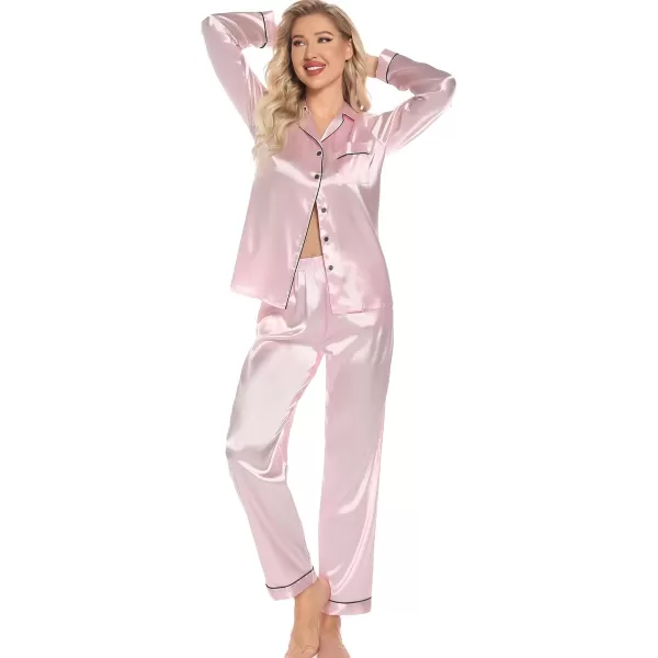 Leikar Silk Pajamas Long Sleeve Pajama Sets For Women Soft Button Down Pajamas Pj SetPink