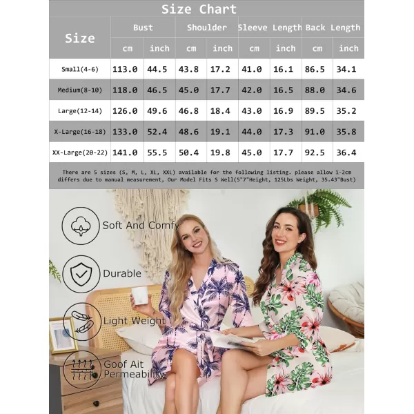 Leikar Silk Summer Robes For Women Floral Kimono Bridesmaid Pajamas Satin Flower BathrobeFloral Light Green
