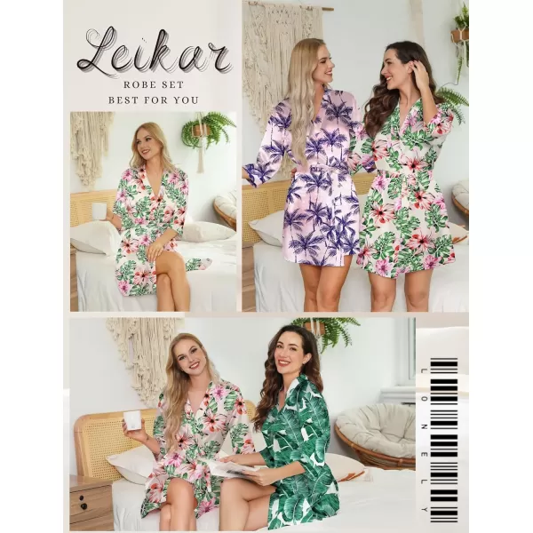 Leikar Silk Summer Robes For Women Floral Kimono Bridesmaid Pajamas Satin Flower BathrobeFloral Light Green