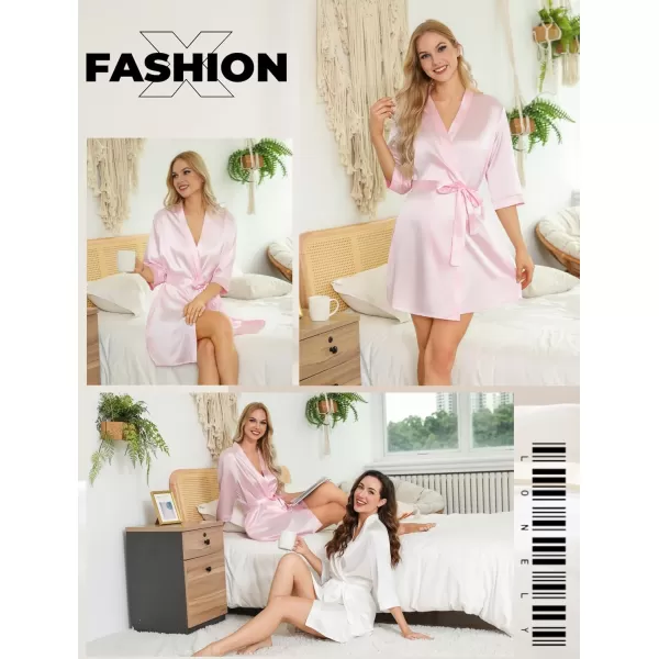 Leikar Silk Summer Robes For Women Floral Kimono Bridesmaid Pajamas Satin Flower BathrobePink