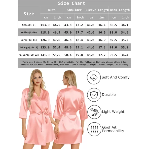 Leikar Silk Summer Robes For Women Floral Kimono Bridesmaid Pajamas Satin Flower BathrobeRose Gold