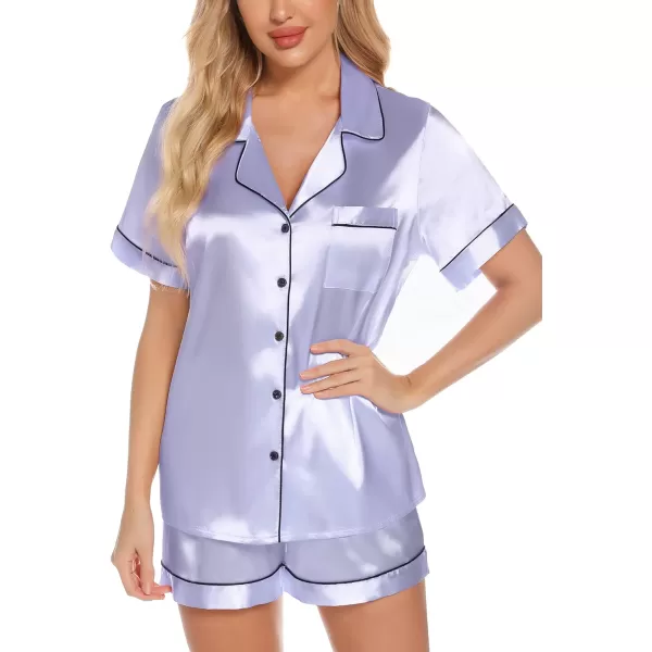 Leikar Womens Silk Summer Pajamas Shorts Set Floral Button Down Pjs Satin Loungewear Soft SleepwearLavender