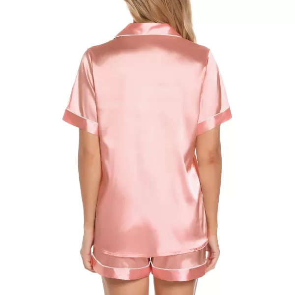 Leikar Womens Silk Summer Pajamas Shorts Set Floral Button Down Pjs Satin Loungewear Soft SleepwearRose Gold