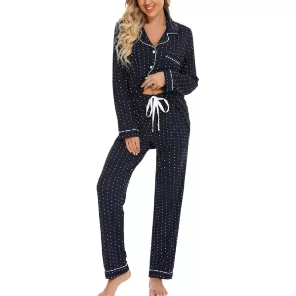 Navy Blue White Dots