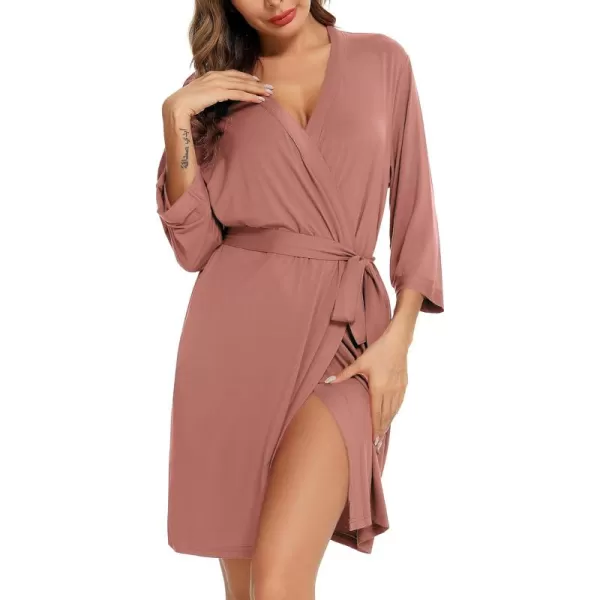 Leikar Short Robes For Women Soft Bathrobe Lightweight Bamboo Kimono Robes Ladies LoungewearBrick Red
