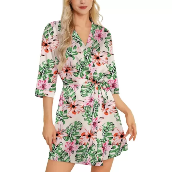 Leikar Silk Summer Robes For Women Floral Kimono Bridesmaid Pajamas Satin Flower BathrobeFloral Light Green
