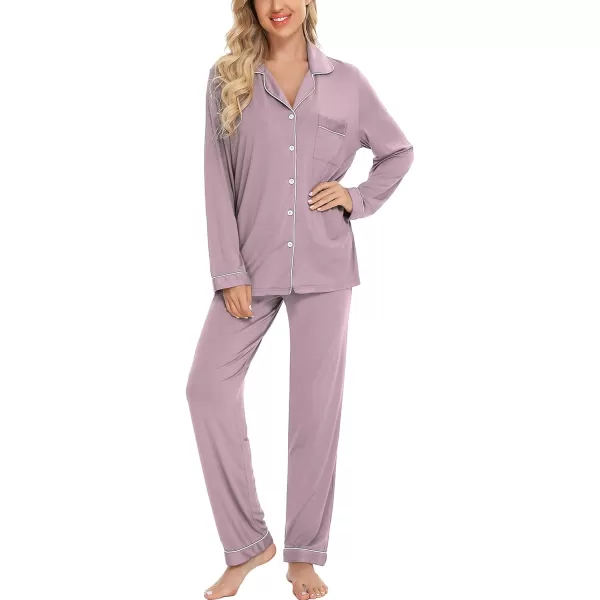 imageLeikar Button Up Pajama Set For Women Long Sleeve Shirt And Pajama Pants Soft Pjs Lounge SetsViolet