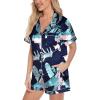 imageLeikar Silk Pajamas For Women Button Down Pajamas Satin PJ Set Soft SleepwearFloral Blue Leaf