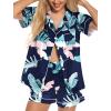 imageLeikar Silk Pajamas For Women Button Down Pajamas Satin PJ Set Soft SleepwearFloral Blue Leaf