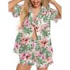 imageLeikar Silk Pajamas For Women Button Down Pajamas Satin PJ Set Soft SleepwearFloral Light Green