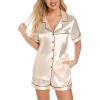 imageLeikar Silk Pajamas For Women Button Down Pajamas Satin PJ Set Soft SleepwearLight Apricot