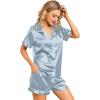 imageLeikar Silk Pajamas For Women Button Down Pajamas Satin PJ Set Soft SleepwearMist Blue