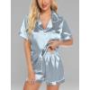 imageLeikar Silk Pajamas For Women Button Down Pajamas Satin PJ Set Soft SleepwearMist Blue