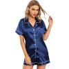 imageLeikar Silk Pajamas For Women Button Down Pajamas Satin PJ Set Soft SleepwearNavy Blue