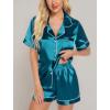 imageLeikar Silk Pajamas For Women Button Down Pajamas Satin PJ Set Soft SleepwearPeacock Blue
