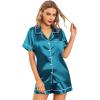 imageLeikar Silk Pajamas For Women Button Down Pajamas Satin PJ Set Soft SleepwearPeacock Blue