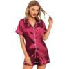 imageLeikar Silk Pajamas For Women Button Down Pajamas Satin PJ Set Soft SleepwearWine Red