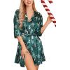 imageLeikar Silk Robe For Women Floral Kimono Bridesmaid Pajamas Satin Flower BathrobeGreen Snow