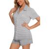 imageLeikar Womens Button Down Pajama Sets Bride Pajamas Sets Sleepwear Shorts Lounge SetAbeige Stripewith Shorts Pocket