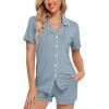 imageLeikar Womens Button Down Pajama Sets Bride Pajamas Sets Sleepwear Shorts Lounge SetAmist Bluewith Shorts Pocket