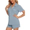 imageLeikar Womens Button Down Pajama Sets Bride Pajamas Sets Sleepwear Shorts Lounge SetAmist Bluewith Shorts Pocket
