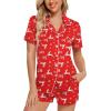 imageLeikar Womens Button Down Pajama Sets Bride Pajamas Sets Sleepwear Shorts Lounge SetAred Elkwith Shorts Pocket