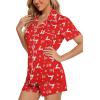 imageLeikar Womens Button Down Pajama Sets Bride Pajamas Sets Sleepwear Shorts Lounge SetAred Elkwith Shorts Pocket
