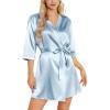 imageLeikar Silk Robe For Women Floral Kimono Bridesmaid Pajamas Satin Flower BathrobeLight Blue