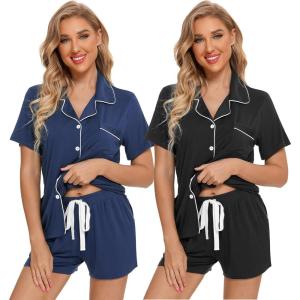 imageLeikar 2 Pack Button Up Pajama Set For Women Sleepwear Soft Pjs Bride PajamasBlackNavy