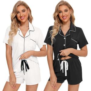imageLeikar 2 Pack Button Up Pajama Set For Women Sleepwear Soft Pjs Bride PajamasBlackWhite