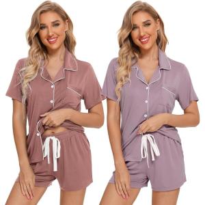 imageLeikar 2 Pack Button Up Pajama Set For Women Sleepwear Soft Pjs Bride PajamasBrickViolet