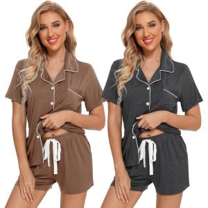imageLeikar 2 Pack Button Up Pajama Set For Women Sleepwear Soft Pjs Bride PajamasBrownGrey
