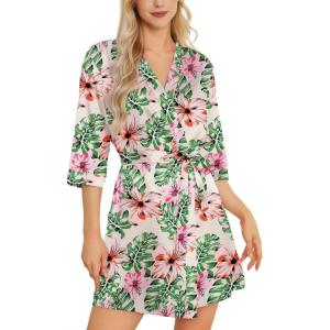 imageLeikar Silk Robe For Women Floral Kimono Bridesmaid Pajamas Satin Flower BathrobeFloral Light Green