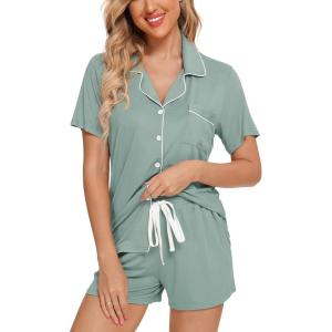 imageLeikar Womens Button Down Pajama Sets Bride Pajamas Sets Sleepwear Shorts Lounge SetAsagewith Shorts Pocket