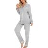 imageLeikar Button Up Pajama Set For Women Long Sleeve Shirt And Pajama Pants Soft Pjs Lounge SetsBeige Stripe