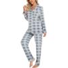 imageLeikar Button Up Pajama Set For Women Long Sleeve Shirt And Pajama Pants Soft Pjs Lounge SetsBlue Plaid