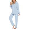 imageLeikar Button Up Pajama Set For Women Long Sleeve Shirt And Pajama Pants Soft Pjs Lounge SetsLight Blue