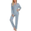 imageLeikar Button Up Pajama Set For Women Long Sleeve Shirt And Pajama Pants Soft Pjs Lounge SetsMist Blue