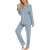imageLeikar Button Up Pajama Set For Women Long Sleeve Shirt And Pajama Pants Soft Pjs Lounge SetsMist Blue