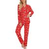 imageLeikar Button Up Pajama Set For Women Long Sleeve Shirt And Pajama Pants Soft Pjs Lounge SetsRed Elk