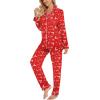 imageLeikar Button Up Pajama Set For Women Long Sleeve Shirt And Pajama Pants Soft Pjs Lounge SetsRed Elk