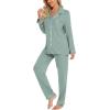 imageLeikar Button Up Pajama Set For Women Long Sleeve Shirt And Pajama Pants Soft Pjs Lounge SetsSage