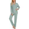 imageLeikar Button Up Pajama Set For Women Long Sleeve Shirt And Pajama Pants Soft Pjs Lounge SetsSage