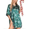 imageLeikar Satin Nightgown For Women 34 Sleeve Silk Night Shirts Button Down Pajamas Dress Boyfriend Sleepshirt SXXLGreen Snow