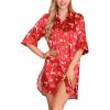 imageLeikar Satin Nightgown For Women 34 Sleeve Silk Night Shirts Button Down Pajamas Dress Boyfriend Sleepshirt SXXLRed Elk