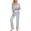 imageLeikar Button Up Pajama Set For Women Long Sleeve Shirt And Pajama Pants Soft Pjs Lounge SetsBlue Plaid