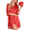 imageLeikar Satin Nightgown For Women 34 Sleeve Silk Night Shirts Button Down Pajamas Dress Boyfriend Sleepshirt SXXLRed Love